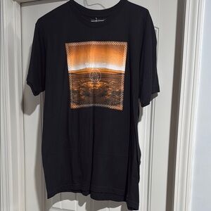 Black Graphic Tee with Orange Landscape Design